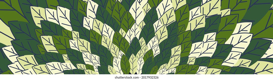 Horizontal banner for advertisements, invitations, internet sites from colorful leaves. Summer background for sales. Geometric flat design. Place for your text. Vector illustration