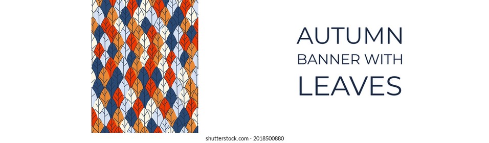 Banner horizontal para anuncios, invitaciones, sitios de internet a partir de hojas coloridas. Fondo de otoño para las ventas. Diseño plano geométrico. Coloca tu texto. Ilustración del vector