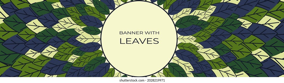 Horizontal banner for advertisements, invitations, internet sites from colorful leaves. Summer background for sales. Geometric flat design. Place for your text. Vector illustration
