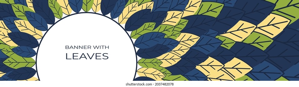 Horizontal banner for advertisements, invitations, internet sites from colorful leaves. Summer background for sales. Geometric flat design. Place for your text. Vector illustration
