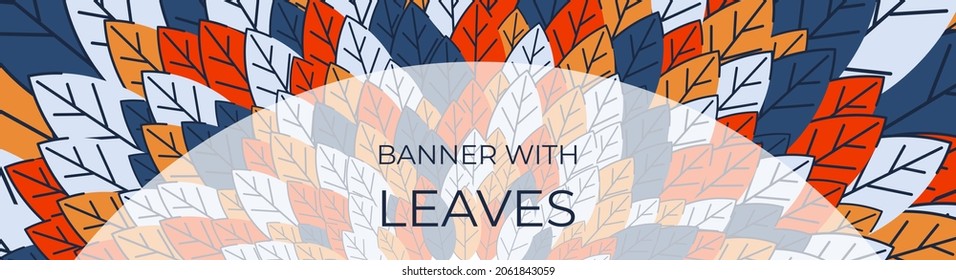 Horizontal banner for advertisements, invitations, internet sites from colorful leaves. Autumn background for sales. Geometric flat design. Place for your text. Vector illustration