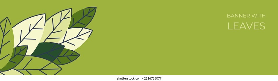 Horizontal banner for advertisements, invitations, internet sites from colorful leaves. Summer background for sales. Geometric flat design. Place for your text. Vector illustration