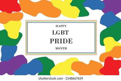 Horizontal banner announcing happy LGBT Pride month with organic shapes on a white background