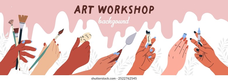 Horizontal banner art workshop. Vector flat illustration. 