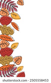 Horizontal banner with autumn leaves in doodle style. There is a place for text. Vector.