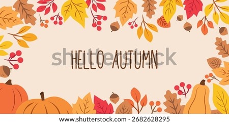 Horizontal banner with autumn leaves in flat doodle style