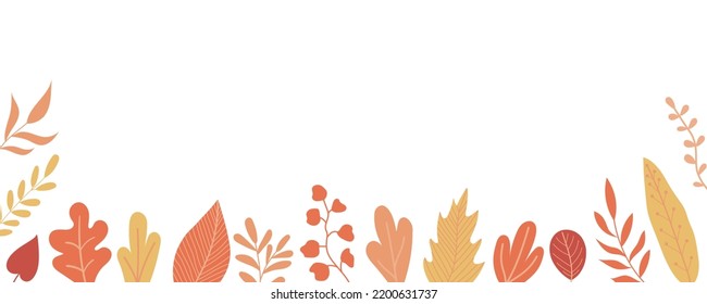 Horizontal banner with autumn leaves on the bottom edge. vector illustration