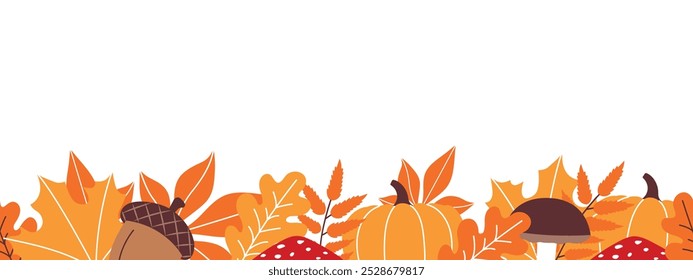 horizontales Banner mit Herbstblättern am unteren Rand, Vektorgrafik