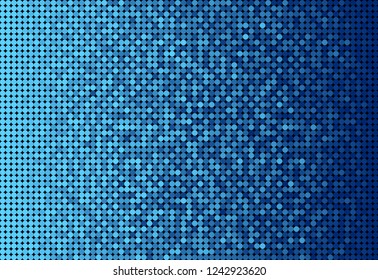Horizontal banner or background with blue sequins, glitters, sparkles, paillettes. Disco party light music with shiny sequins. Blue dots glitter texture. Metallic glowing cloth. Bright wall. Repeat.