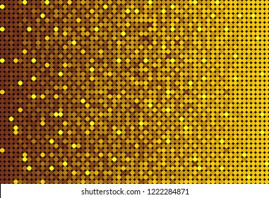 Horizontal banner or background with gold sequins, glitters, sparkles, paillettes. Disco party light music with shiny sequins. Gold dots glitter texture. Metallic glowing cloth. Bright wall. Repeat.