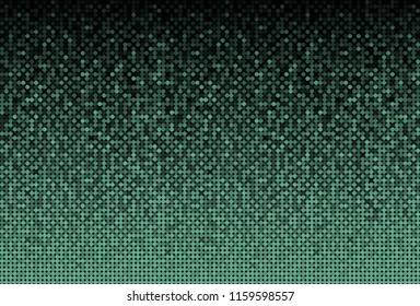 Horizontal banner or background with green sequins, glitters, sparkles, paillettes. Disco party light music with shiny sequins. Green dots glitter texture. Metallic glowing cloth. Bright wall. Repeat.