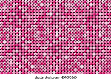 Horizontal banner or background with pink sequins, glitters, sparkles, paillettes. Disco party light music with shiny sequins. Pink dots glitter texture. Metallic glowing cloth. Bright wall. Repeat. svg