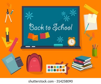 Horizontal banner, background, poster from the school and education icons. Back to school. Flat design. vector illustration