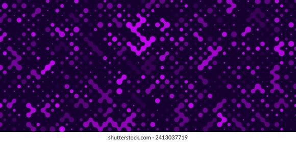 Horizontal Banner or Background with Purple Glitters, Sparkles, Dots. Disco Party Dots Light Music with Shiny Sequins. Violet Glitter Texture. Colorful Falling Dots. Vector Illustration.