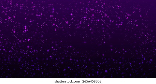 Anuncio Horizontal o fondo con brillos púrpuras, destellos, puntos. Fiesta de discoteca Puntos de Música Ligera con Lentejuelas Brillantes. Textura de brillo violeta. Puntos Caídos Coloridos. Ilustración vectorial.