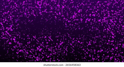 Anuncio Horizontal o fondo con brillos púrpuras, destellos, puntos. Fiesta de discoteca Puntos de Música Ligera con Lentejuelas Brillantes. Textura de brillo violeta. Puntos Caídos Coloridos. Ilustración vectorial.