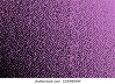 Horizontal banner or background with purple sequins, glitters, sparkles, paillettes. Disco party background with shiny sequins. Purple dot glitter texture. Metallic glowing cloth. Bright wall. Repeat.