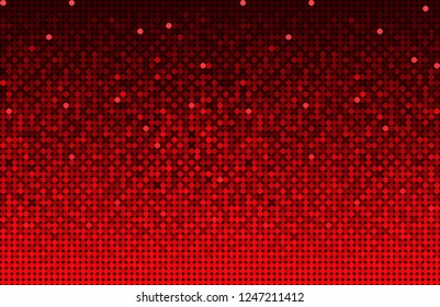 Horizontal banner or background with red sequins, glitters, sparkles, paillettes. Disco party light music with shiny sequins. Red dots glitter texture. Metallic glowing cloth. Bright wall. Repeat.