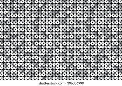 Horizontal banner or background with silver sequins, glitters, sparkles, paillettes. Party light music with shiny sequins. Silver dots glitter texture. Metallic glowing cloth. Bright wall. Repeat.