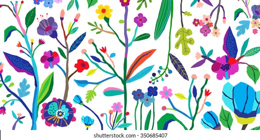 Horizontal banner with beautiful flowers. Vector floral header and creative background. Design for poster, card, invitation, placard, brochure, flyer. Isolated