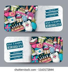 Horizontal banner with a birthday  concept design. Anniversary celebration template. Vector illustration.