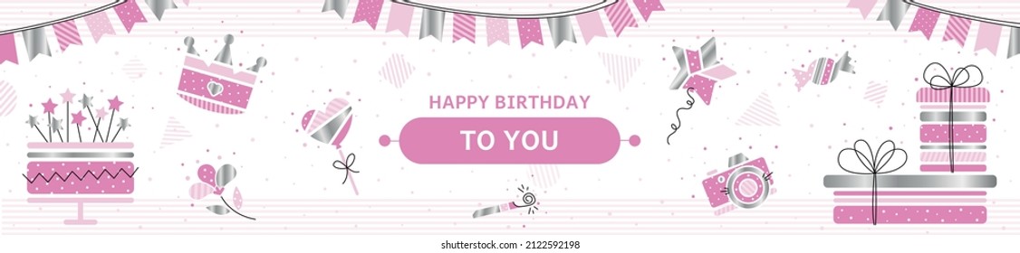 Horizontal banner for birthday or romantic confession. Holiday concept. Vector flat illustration with place for text