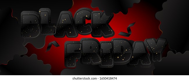 Horizontal banner Black Friday with original text. Design template card on red background. Flat vector illustration EPS 10