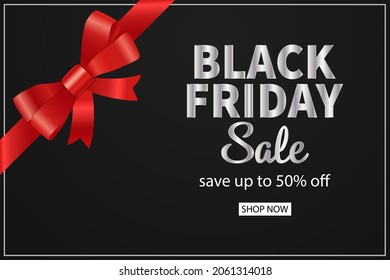 Horizontal banner "Black Friday" with a red bow. vector illustration. Modern design.Universal vector background for posters, banners, flyers, postcards