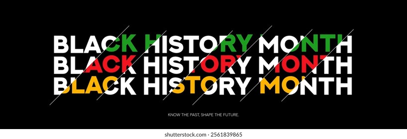 Horizontal banner for Black History Month. Modern minimal text symbol with Black History Month colors. African-American History Month vector symbol for promotion, cards, posters and social media ad.