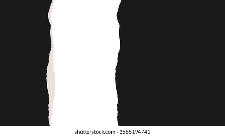 Horizontal banner with black paper torn into 2 parts isolated on transparent background. Blank page with uneven ripped edges. Template for text box, frame, collage. Vector EPS10 1920, 1080