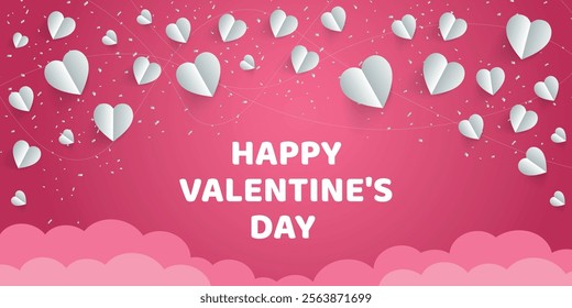 Horizontal banner with a black and read Happy Valentine's Day sale design template