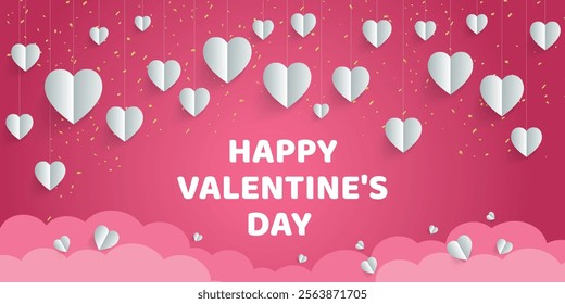 Horizontal banner with a black and read Happy Valentine's Day sale design template
