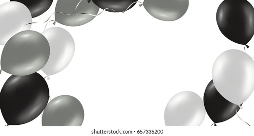 horizontal banner with black and silver helium balloons. Frame composition with space for your text. Useful  for Announcement , poster, flyer, greeting card
