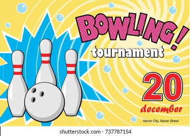 horizontal banner of a bowling tournament, vector illustration