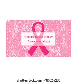 Horizontal banner for Breast Cancer Awareness Month. Illustration pink ribbon breast cancer