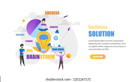 Horizontal Banner Business Solution. Team Work on Solving Interesting Problems. Serious approach Business. Teamwork Planning Ideas Strategy and will be Success. Flat Vector Illustration