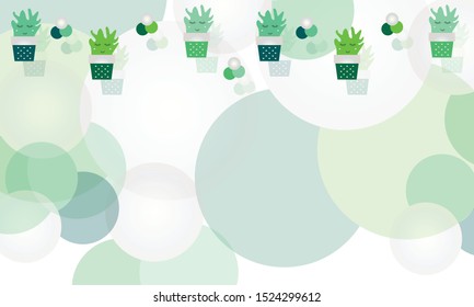 horizontal banner with cactus flowers and bubbles - green theme background
