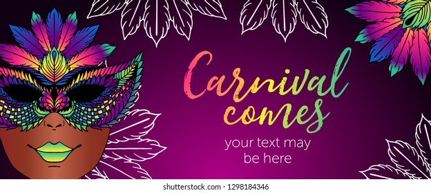 horizontal banner for a carnival with a female mask