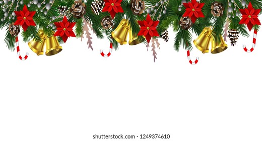 Horizontal banner with christmas tree garland