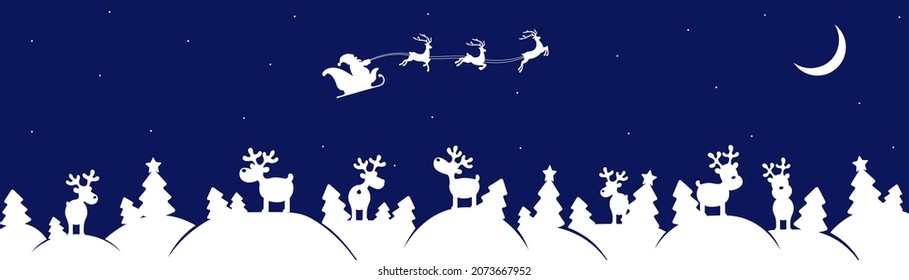 Horizontal banner of christmas wonderland with Santa. Vector winter template for laser cut.