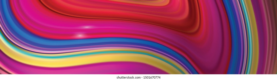 Horizontal banner with colorful abstract twisted shape in motion. Illustration of 3D rendered flow digital art - Vector