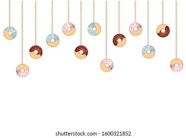 horizontal banner with colorful donuts vector on white background