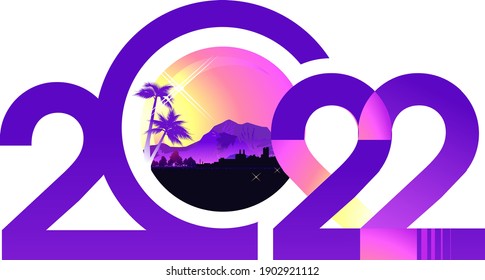 horizontal banner concept tropical landscape in figures of year 2022 holiday calendar website cover white background greeting card
