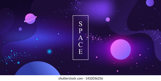 Horizontal banner. Dark space background. Universe, galaxy, stars. Vector illustration. EPS 10
