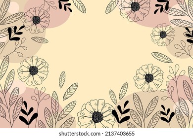 Horizontaler Banner mit feinen, warmen Farben und Pflanzen. Line Art. Vektor