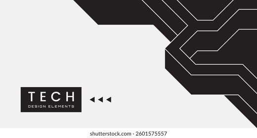 Horizontal banner design with abstract geometric Hi Tech graphic. Dynamic angular bold line. Corner composition. Element for your design. Vector illustration.