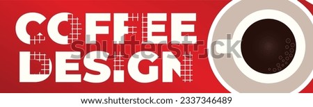 Horizontal banner design of coffee on a red background. Vector drawing, banner template, design elements.