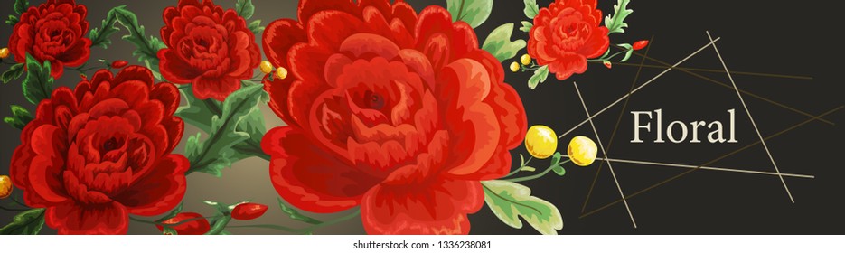 Horizontal banner with a design of flowers.
