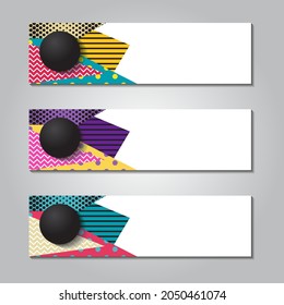 horizontal banner design with round circle and memphis striped background