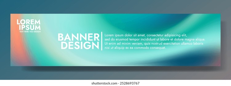 A horizontal banner design with a soft gradient background transitioning from peach to turquoise